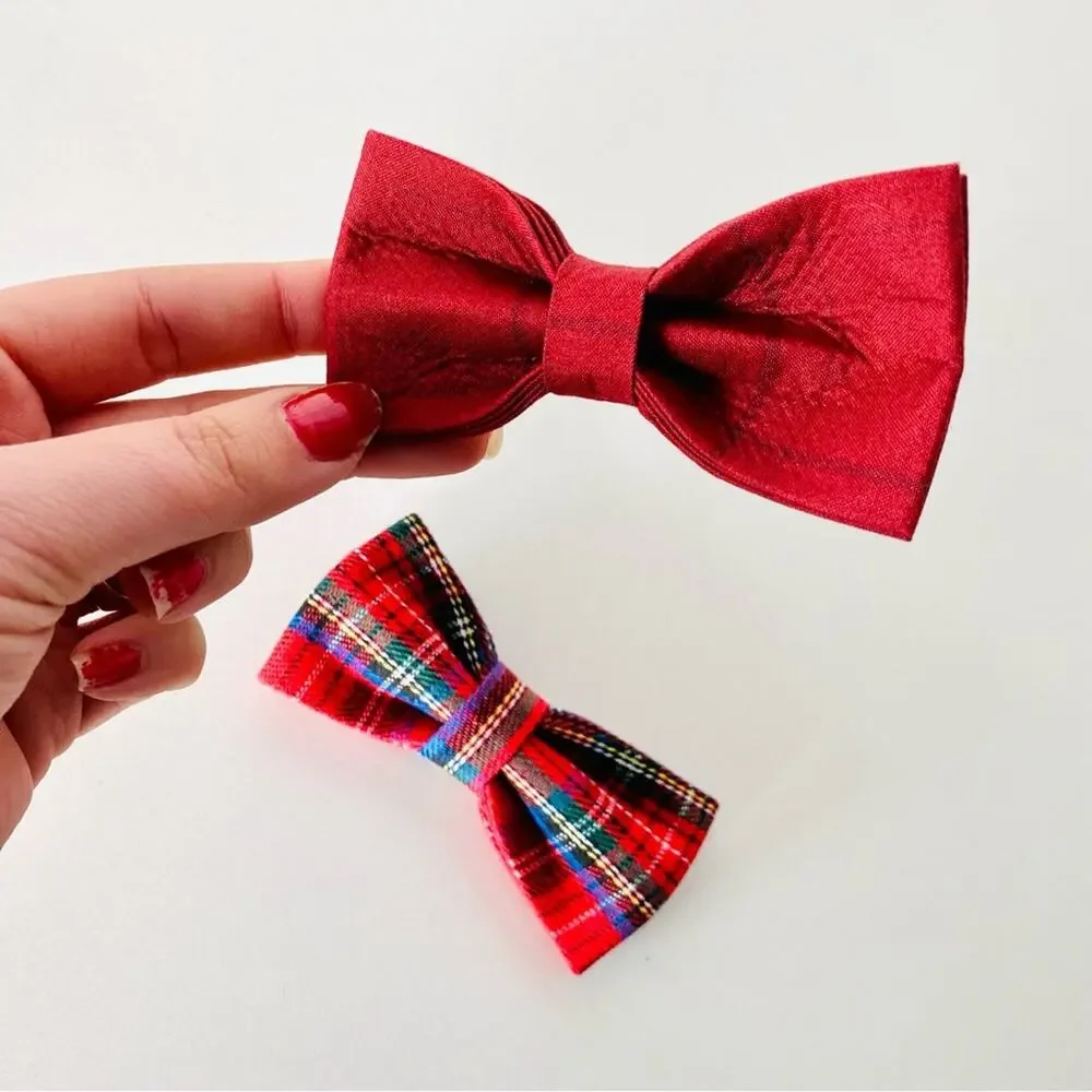 NEW HANDMADE Red Solid Plaid Tartan Print Dog Cat Pet Collar Elastic Bow Tie
